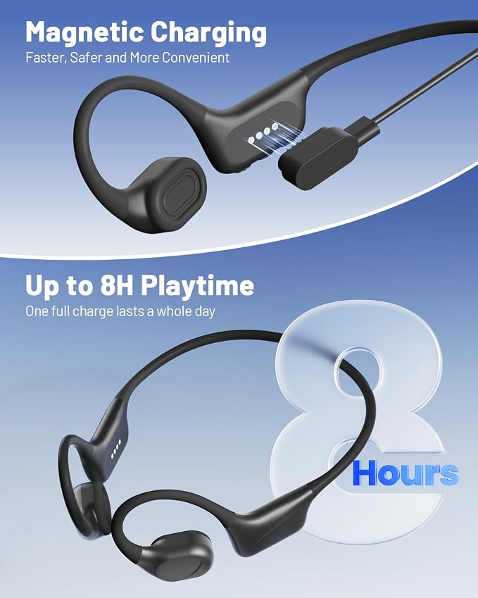 PSIER Bone Conduction Swimming Headphones with Dual Driver, IPX8 Waterproof Air Conduction Open Ear Buds MP3 Mode 32GB Memory 8H Playtime Bluetooth 6.0 Earbuds Deep Bass for Sports