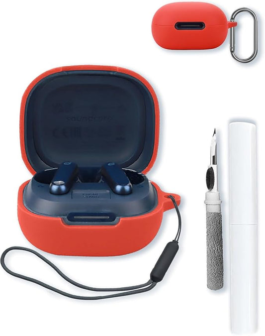Case for Anker Soundcore P40i True Wireless Earbuds,Soft Protective,BOVUGAC Silicone Case Cover with Keychain & Cleaning Kit & Lanyard for Soundcore P40i by Anker-Red