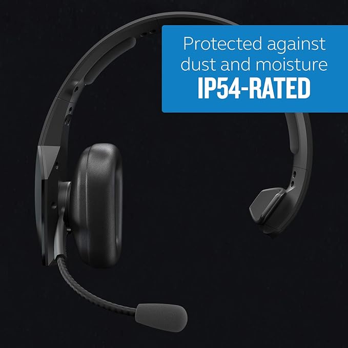 BlueParrott B550-XT Mono Bluetooth Wireless Headphones 96% Noise Canceling Over Head Trucker Headset with Mic, 100% Voice Control, IP54-Rated Protection, 24 hrs. Talk Time, Black