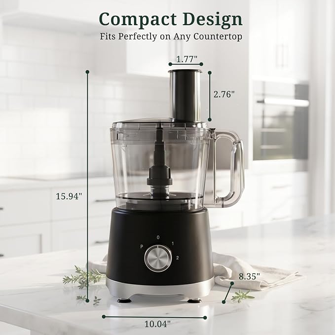 Food Processor 10.5 Cup (2.6QT), 600W Electric Food Chopper with 5 Stainless Steel Blades, 3-Speed Vegetable Chopper for Slicing, Shredding, Chopping & Dough Kneading, BPA-Free, Dishwasher Safe