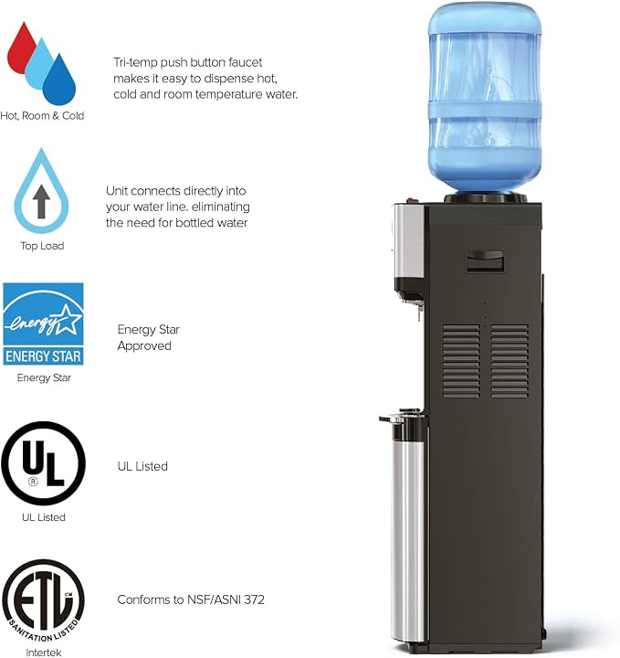 Brio Limited Edition Top Loading Water Cooler Dispenser - Hot & Cold Water, Child Safety Lock, Holds 3 or 5 Gallon Bottles - UL/Energy Star Approved