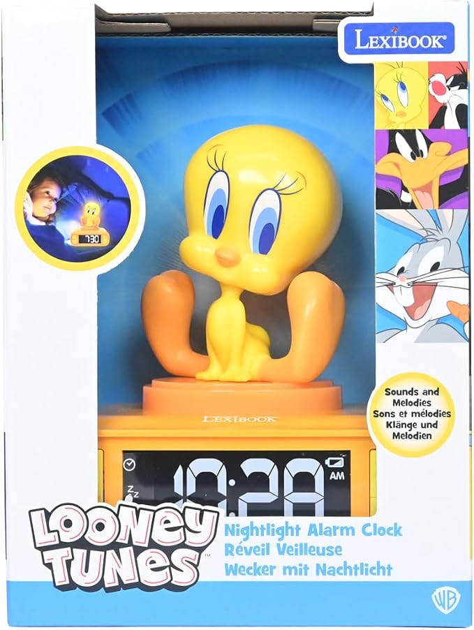 LEXIBOOK, Tweety Night light Alarm Clock with sounds, Yellow, RL800TW