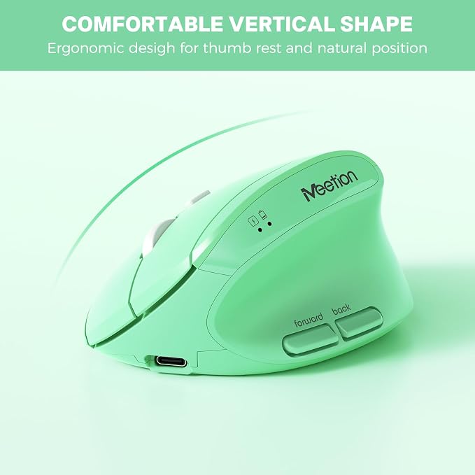 MEETION Ergonomic Keyboard and Mouse, Wireless Keyboard with Vertical Mouse, Split Curved Keyboard with Wrist Rest, USB C Rechargeable Full Size, Windows/Mac/PC/Laptop, Green
