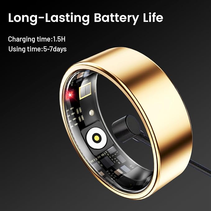 Mirlray Smart Ring for Women & Men, Smart Ring Health Tracker, Blood Oxygen & Heart Rate Monitor, Long Lasting Battery Sleep Ring, Waterproof Fitness Ring (Black, 9)