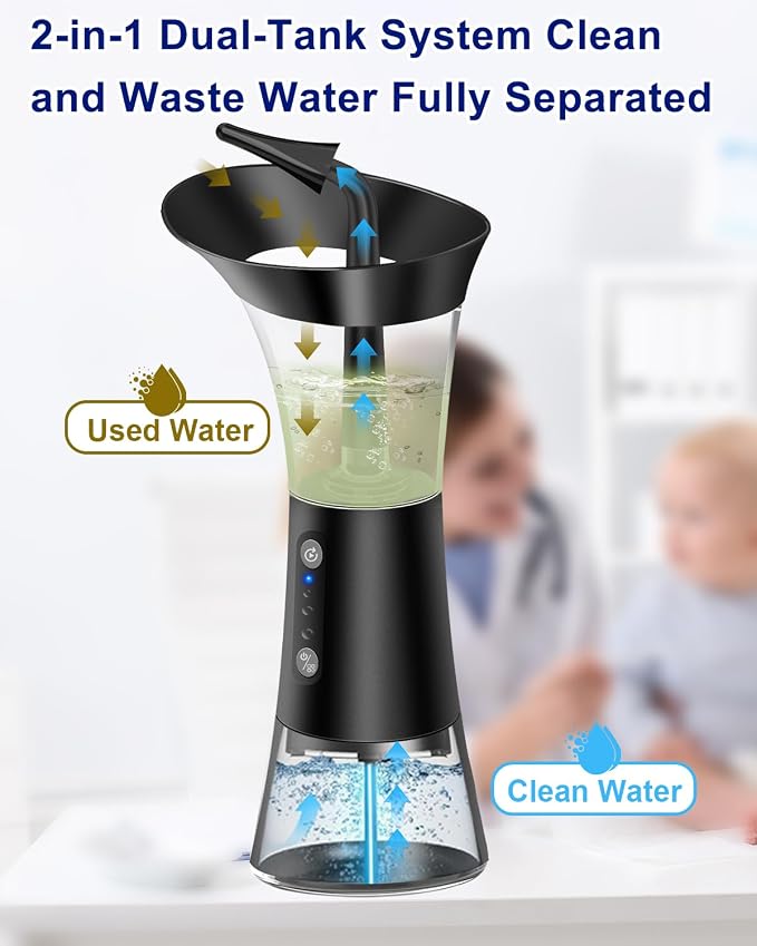 Upgraded Electric Ear Cleaner - Ear Irrigation Flushing System with 4 Pressure Mode, Temp Sensor, 16PSI, IPX7, 6 Replacement Nozzle, One-Hand Control Ear Cleaning Tool with Wastewater Separation
