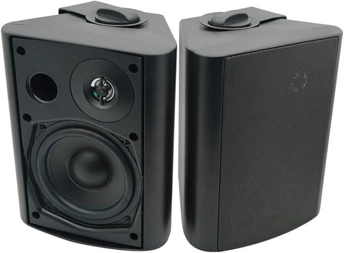 Herdio 5.25 Inch Indoor Outdoor Bluetooth Speakers Patio Waterproof Wired Wall Mount System 300 Watts (Black)