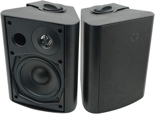 Herdio 5.25 Inch Indoor Outdoor Bluetooth Speakers Patio Waterproof Wired Wall Mount System 300 Watts (Black)