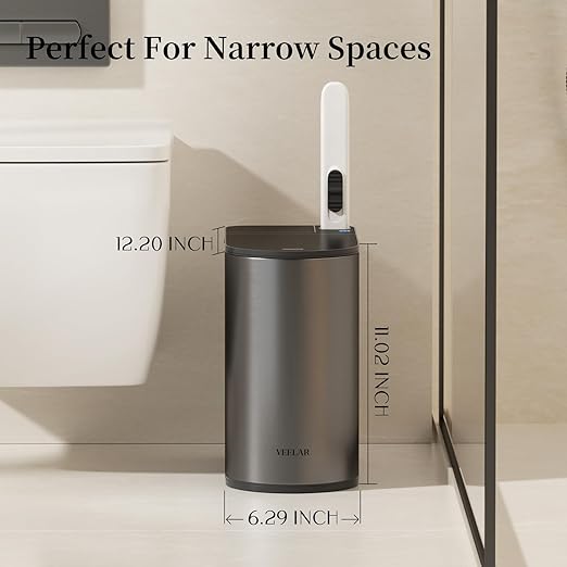 Bathroom Trash Can with Lid - Motion Sensor Smart Garbage Bin with Toilet Brush, 2 Gallon / 7L Small Automatic Trash Can, Odor-Control for Bathroom (Grey with Toilet Brush)