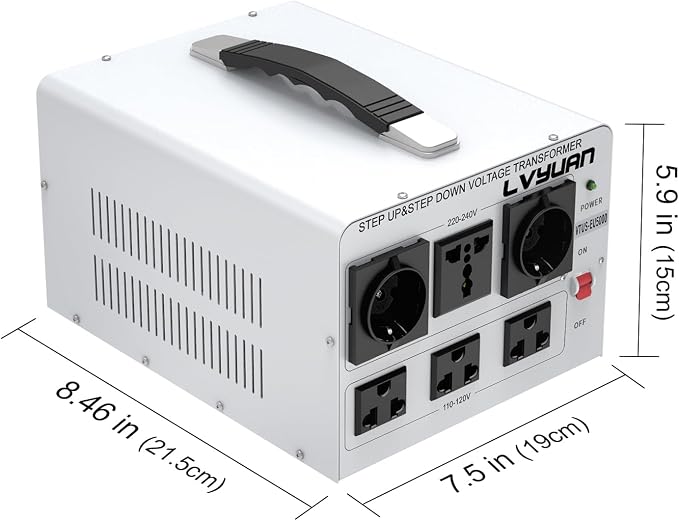 LVYUAN 5000W Watt Voltage Transformer Converter Step Up/Down Converter 110/120 Volt - 220/240 Volt with 3 US&2 EU&1 Universal Outlet and CE Certified,Circuit Break Protection