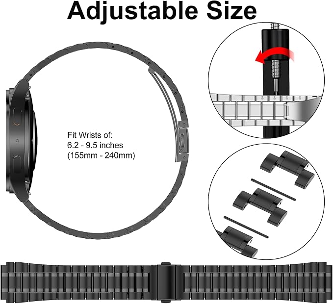 SUPLINK Stainless Steel Band Compatible with Samsung Galaxy Watch Ultra Bands 47mm, Adjustable Metal Replacement Band for Samsung Ultra Watch Bands Men Women, Black