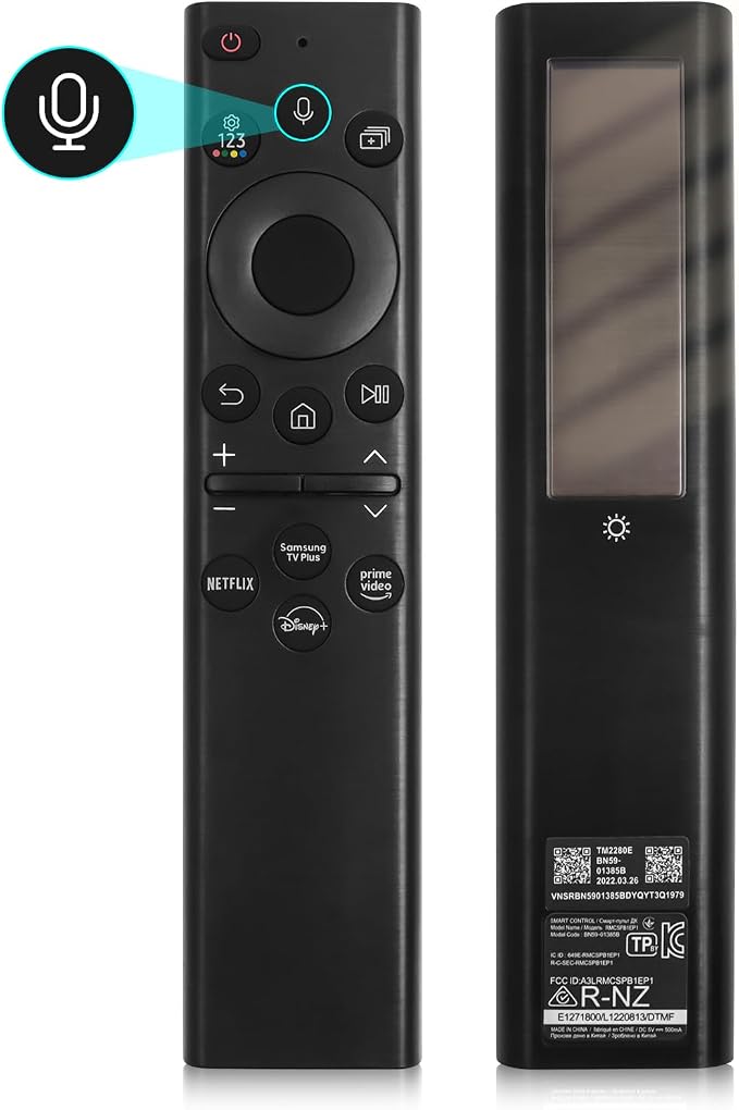BN59-01385A Solar Voice Rechargeable TV Remote for Samsung Smart TVs, Replacement for 2019–2026 Samsung TV Remote Control with Solar Charging and Voice Search