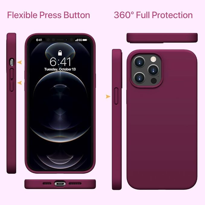 Miracase Designed for iPhone 13 Pro Max Case with Screen Protector,[Soft Anti-Scratch Microfiber Lining],Shockproof Liquid Silicone Rubber Phone Case Cover 6.7 inch, Wine Red