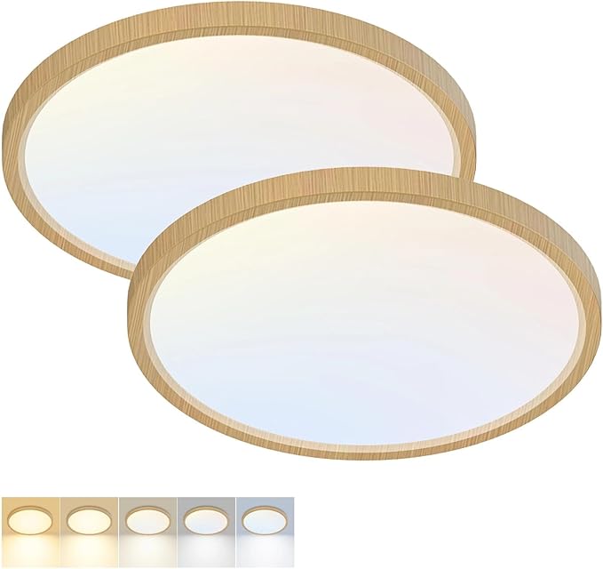 2 Pack LED Flush Mount Ceiling Light,12Inch 24W,3000K/3500K/4000K/5000K/6500K 5 Color Temperatures Ceiling Light Fixture for Kitchen Porch Hallway Bedroom Bathroom and Closet,Wood