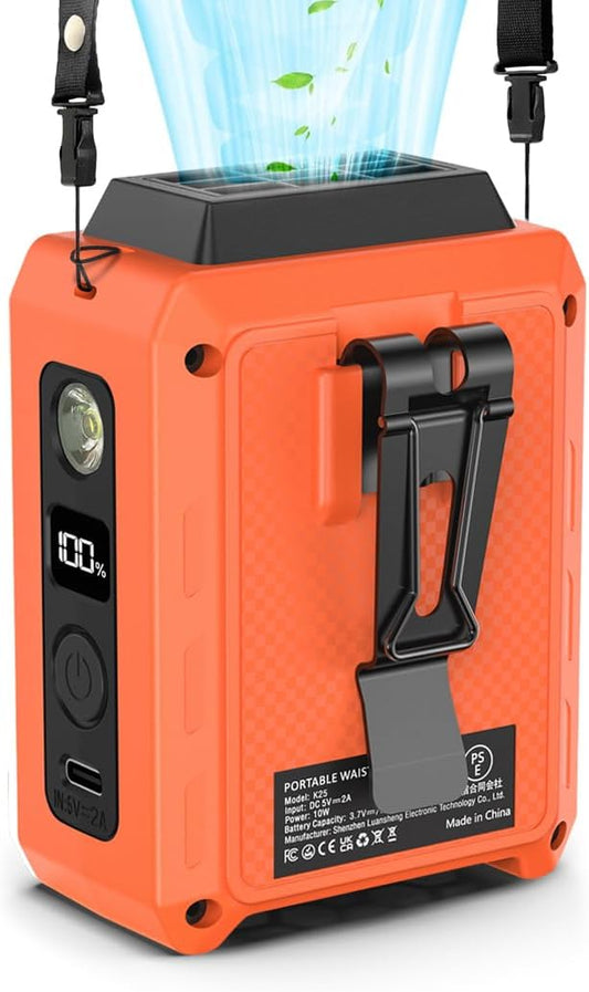 CAZOKASI Wearable Waist Clip Fan with Lighting Desktop Stand 16000rpm Runtime upto 20 hours (5000mAh / Orange)