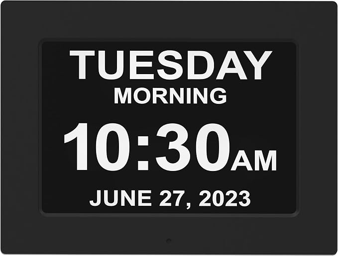 American Lifetime 【New 2025】 Dementia Clock Large Clock for Seniors, Digital Clock with Custom Alarms, Clock with Day & Date for Elderly, Large Number Digital Clock Black Extra Large