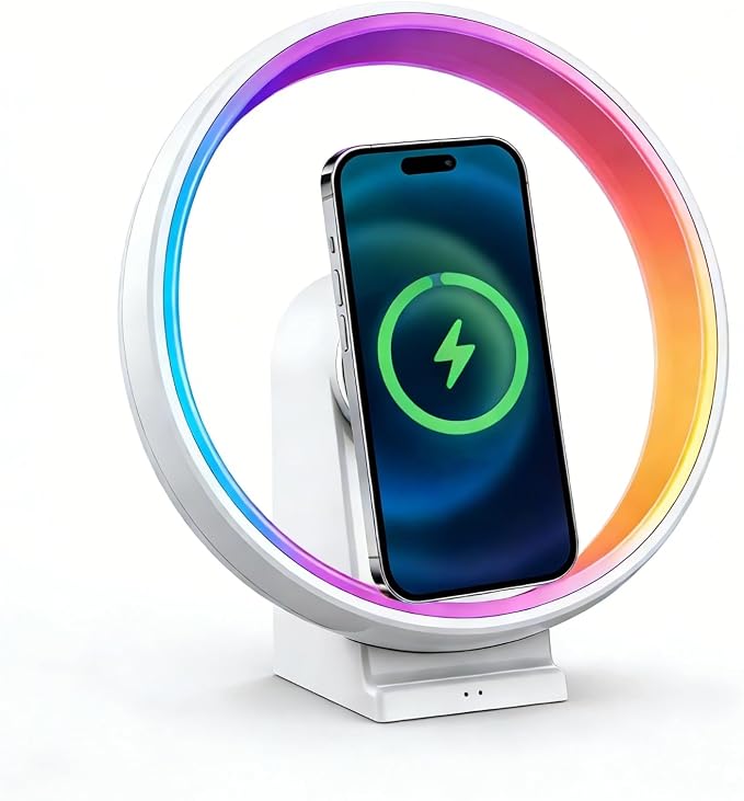 5-in-1 Color Changing Table Lamp, Portable Bluetooth Speaker,15W Wireless Charging Station, Dimmable Night Light, Phone Holder, Christmas Gift for Women, Men, Teen Boy Girl Trendy Stuff