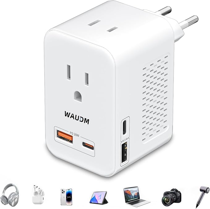 International Travel Adapter Voltage Converter to Step Down 230V to 120V for Hair straighteners, laptops, Cell Phones, Power converters from USA to UK, Europe, Australia Over 200