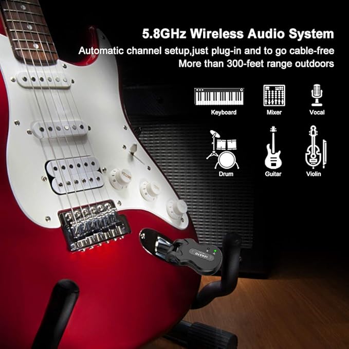 LEKATO 5.8Ghz Wireless Guitar System 4 Channels Audio Digital Guitar Transmitter Receiver