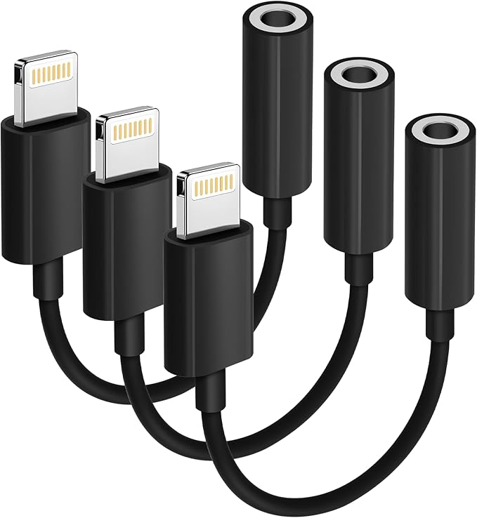 Apple MFi Certified 3 Pack Lightning to 3.5 mm Headphone Jack Adapter for iPhone, iPhone Aux Adapter Converter Dongle Audio Cable Compatible with iPhone 14 13 12 11 X XS 8 7 Black