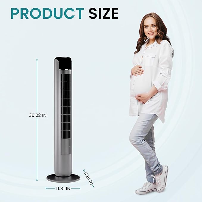 Tower Fan for Bedroom, 36 Inch Bladeless Floor Fan with Remote, 60° Oscillating Electric Standing Fan, 5 Speeds & 4 Modes, 12H Timer, 28dB Quiet, 25ft Airflow for Home, Office, Indoor Use