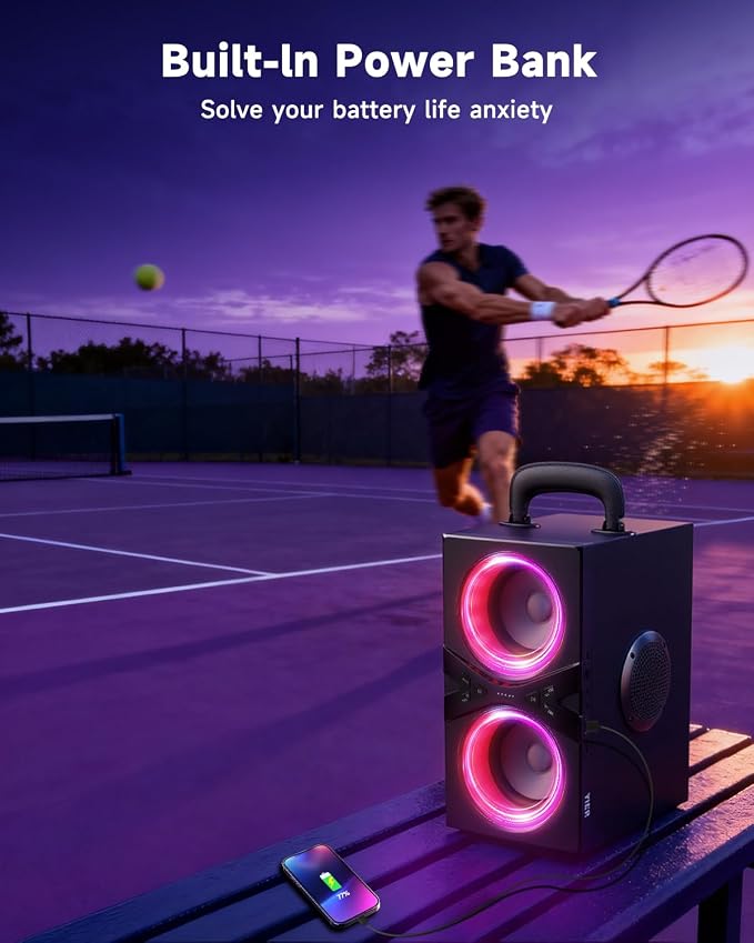 YIER Party Bluetooth Speaker:80W Peak Large Stereo Sound for Outdoor,Deep Bass,TWS,Loud with Lights,Portabe Wireless Big Speakers with Long Playtime,House,Projector,Movie