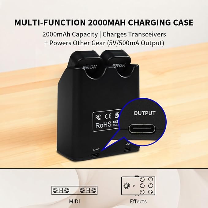 EROK WF-08 5.8GHz Wireless Guitar System with Rechargeable Charging Case – 4.6ms Ultra-Low Latency, 24-bit/48kHz, 100ft Range for Bass & Electric Instruments (WF-08)