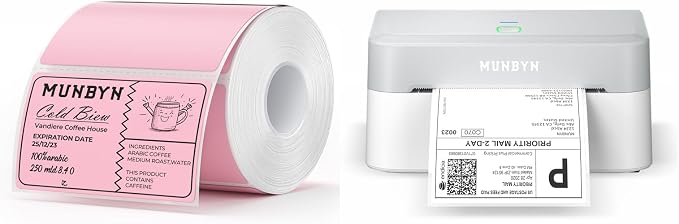 3x2 Inch Pink Thermal Labels+RW403B Bluetooth Shipping Label Printer