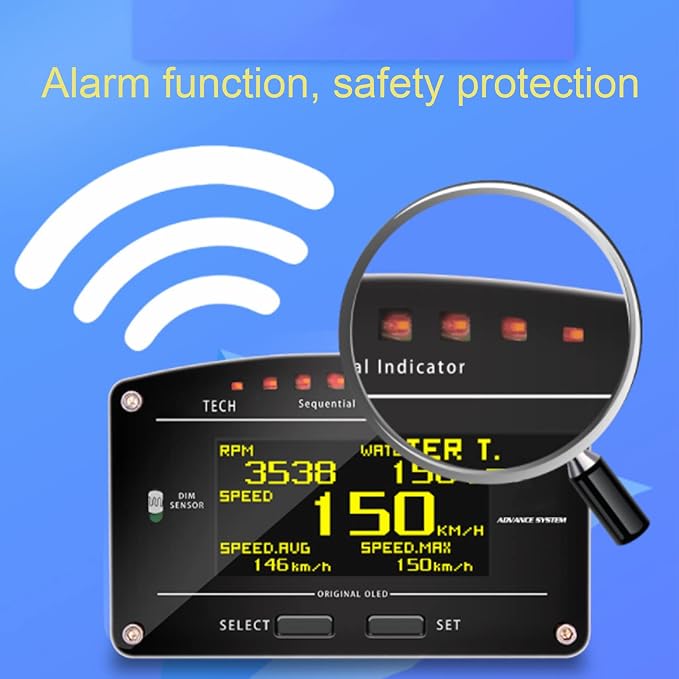 DO907OBD 9V 16V OBD2 Gauge, Multifunctional Car Dashboard LCD Display, Digital Race Dash Display with Alarm Function, High Brightness Screen, Simple Installation for All 12V Vehi