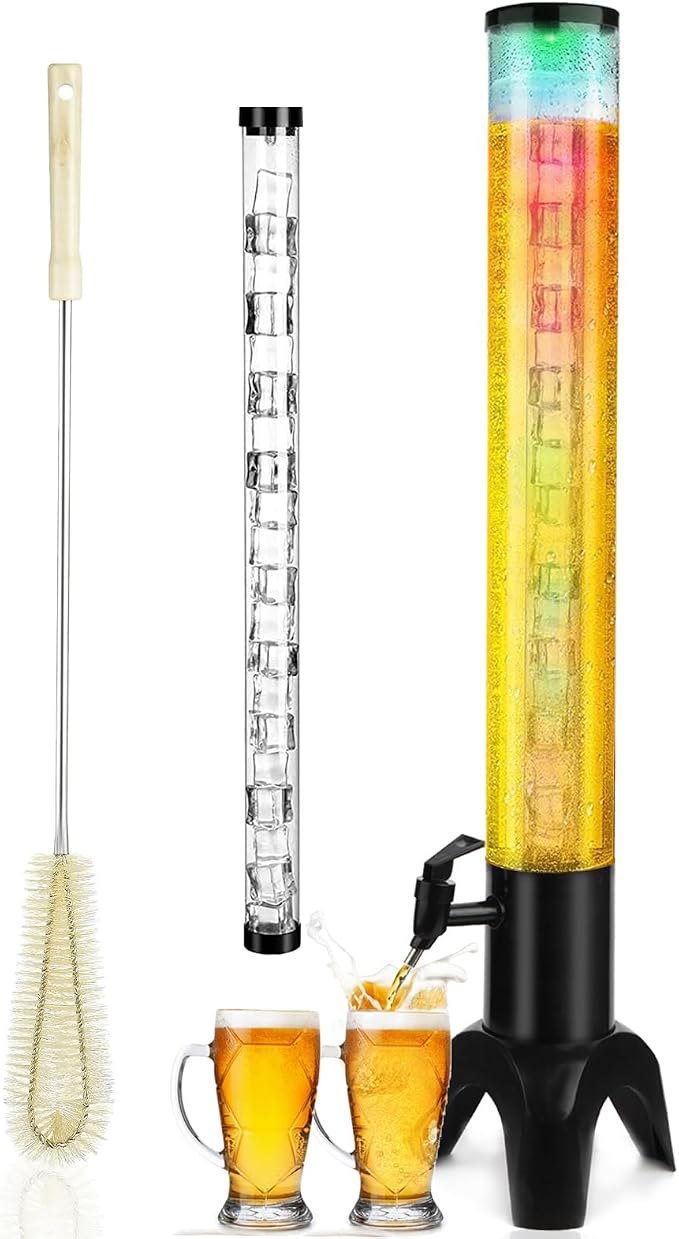 Beer Giraffe Dispenser, 100oz/3.2 qt Mimosa Tower Dispensers with Ice Tube and LED Light, 3L Tabletop Drink Tower Dispenser for Beer, Margarita, Liquor, Beverage