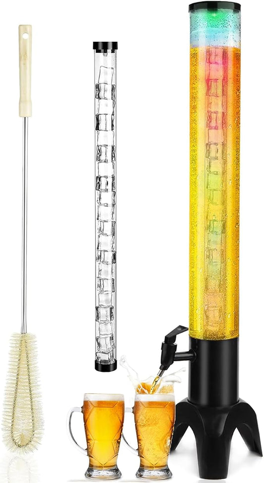 Beer Giraffe Dispenser, 100oz/3.2 qt Mimosa Tower Dispensers with Ice Tube and LED Light, 3L Tabletop Drink Tower Dispenser for Beer, Margarita, Liquor, Beverage