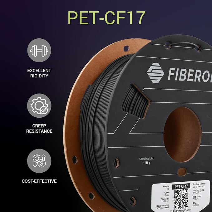 Polymaker Fiberon PET-CF17 3D Printing Filament Black 1.75mm 1kg, Excellent Stable Stiffness - Fiberon Carbon Fiber Reinforced PET 3D Printer Filament, Ideal for Jigs and Fixtures