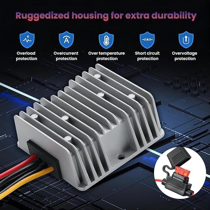 9-32V to 12V 10A 120W Waterproof DC-DC Buck Converter | Step Down Module for Automotive, LED Lights, Construction Sites, Tools