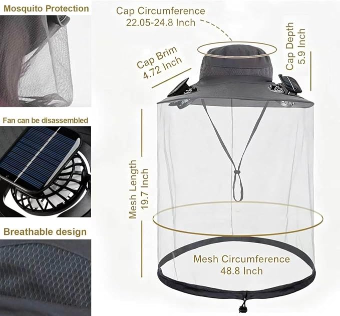 Fishing Hats with Sunglasses, Wide Brim Sun Hat with 2 Solar Fan, USB & Solar Powered Fishing Hats, Solar Fan Hats UPF 50+