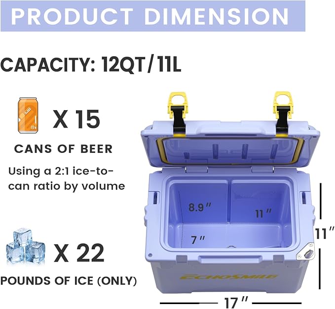 EchoSmile 12/18/25 Quart Rotomolded Cooler, Built to Stand up to The Rigors of The Journey