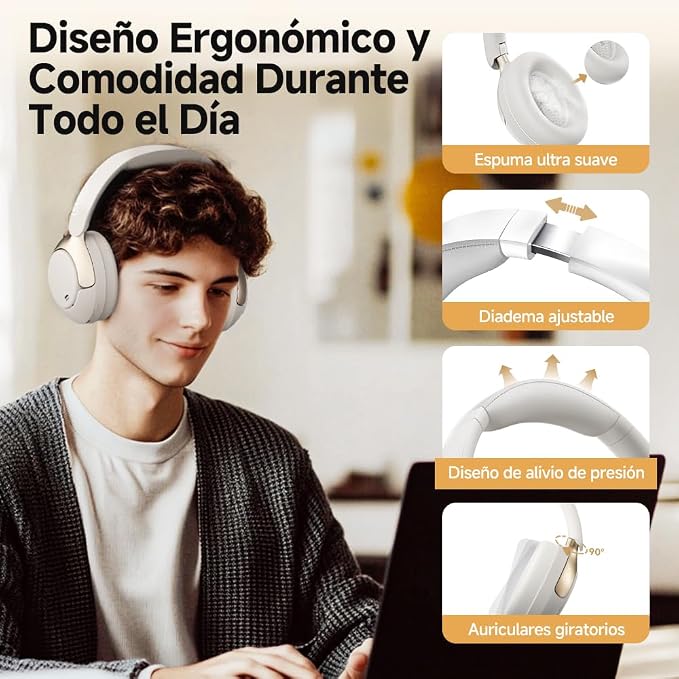 QCY H3 PRO Adaptive ANC Wireless Headphones Over Ear, 50dB Active Noise Cancellation with Multiple Modes, LDAC Hi-Res Wireless Audio, 55H Playtime, Custom EQ via App, Bluetooth 5.4