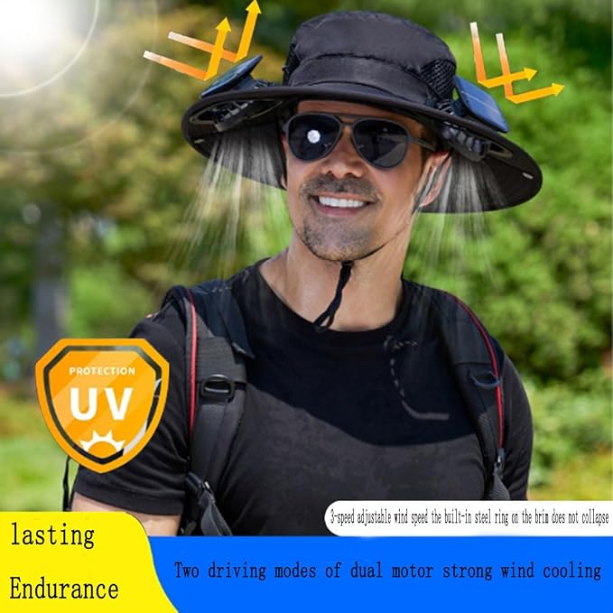 zengxiaoyun Hat with Fan,Solar Fan Hat, Hat with Fans Solar Power for Men Women, Solar & USB Charging Sombrero Black