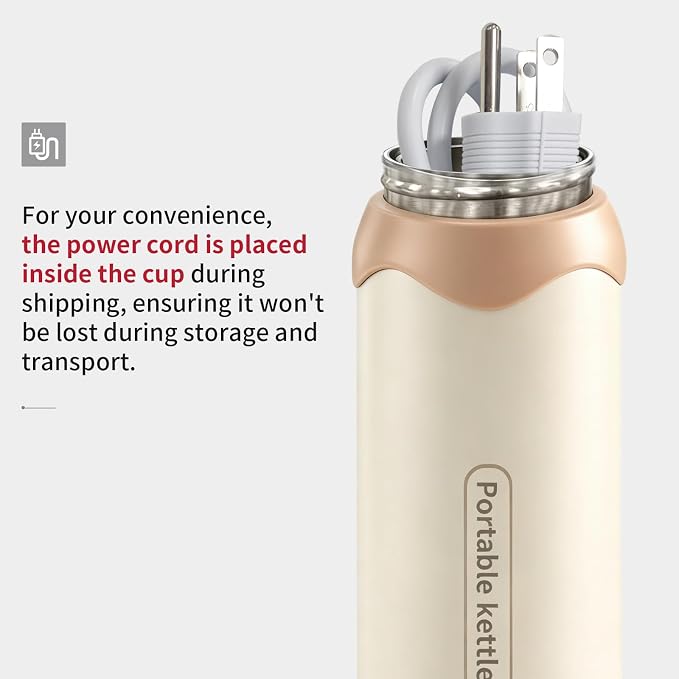 Insulated Stainless Steel Electric Kettle Small, Smart Water Bottle with 4 Temperature Control, Leak-Proof, Mini Travel Essentials Portable Office Gifts for Tea Lovers, Cream