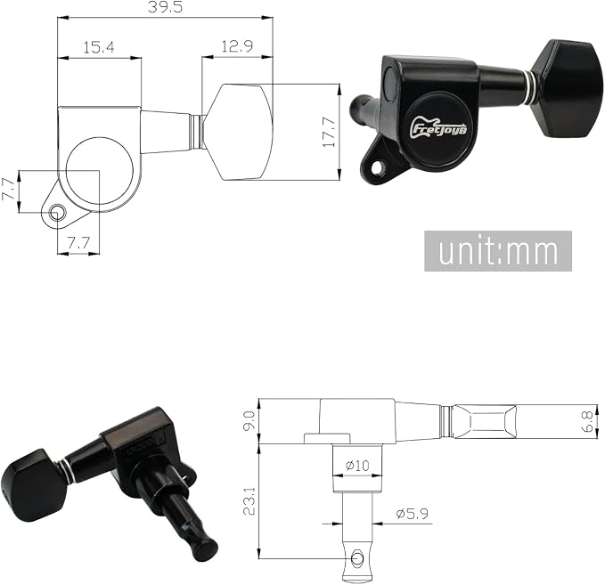 FretJoyB 18:1 Guitar Tuning Pegs 6 in Line Standard Guitar Tuners Tuning Keys Replacement for Acoustic or Electric Guitars-Black(6 Right)