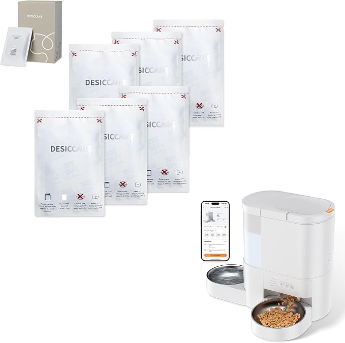 Automatic Cat Food & Water Dispenser with Extra 6 Pcs Replacement Desiccant Bag