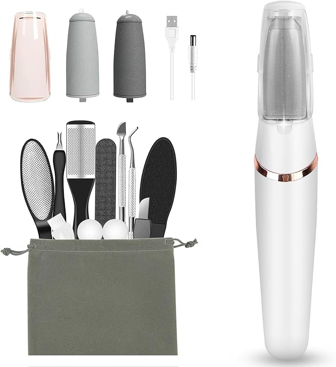 Electric Foot Callus Remover Pedicure Kits Rechargeable with12 in 1, Removes Dry Skin for Smoother Feet & 9 Pack Pedicures Replacement Heads