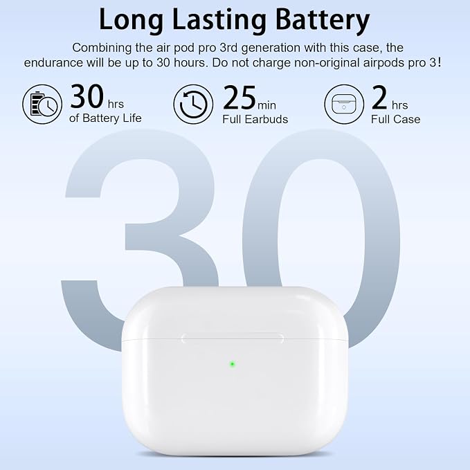 Wireless Charging Case Replacement Compatible with AirPod Pro 3,Air Pod Pro 3 Charger Case with Bluetooth Pairing Function,Type-C Charging,White