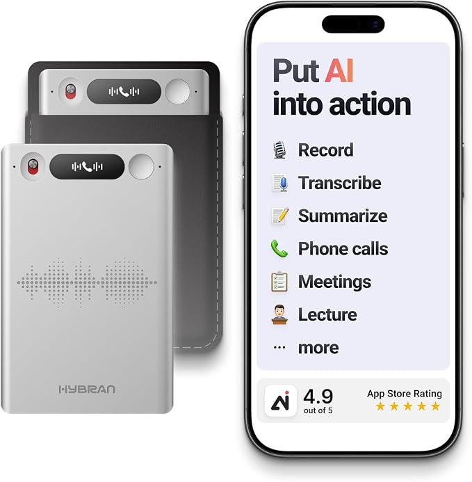 AI Voice Recorder for Phone Calls, Meetings & Lectures | Smart AI Note-Taking Device with Dedicated App for Transcription, Summary & Notes | Magnetic Case, 32GB (Up to 2000 Hours) | PDF Summary