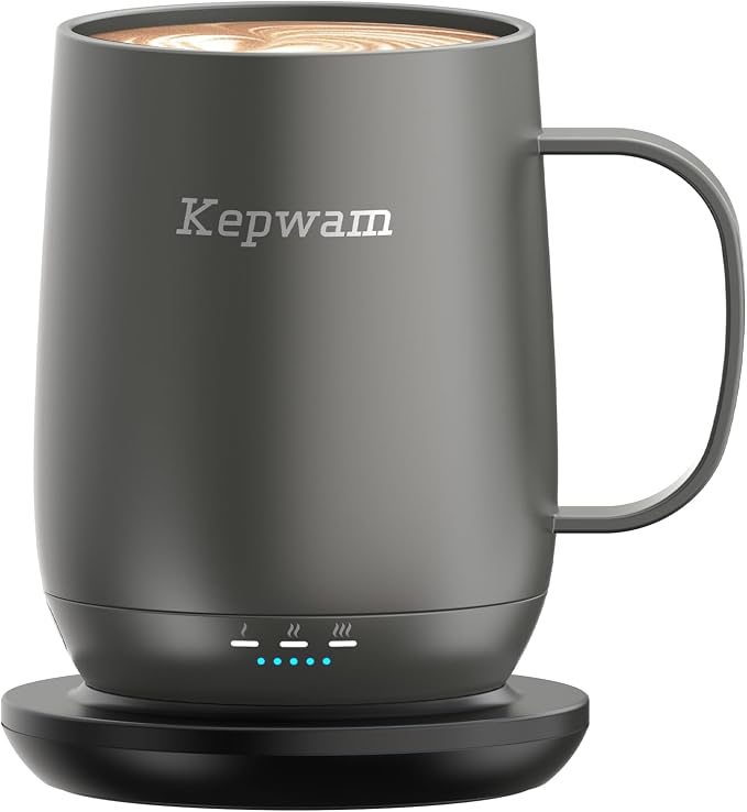 Kepwam Heated Coffee Mug Rechargeable T2, 16oz Smart Temperature Control, Up to 149℉, 150 Min Battery Life, Great Gift for Dad Mom