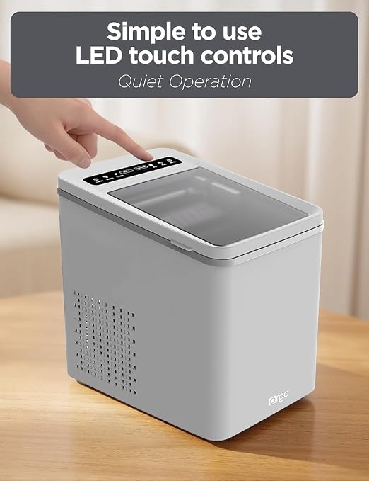 Orgo The Maverick Countertop Ice Maker, Makes 23 lbs. in 24 Hours, Bullet Shaped in 2 Sizes, Ice Maker Ready in 6-8 Minutes, LED Control Panel, Self-Cleaning, Includes Scoop, TMT3653, Gray