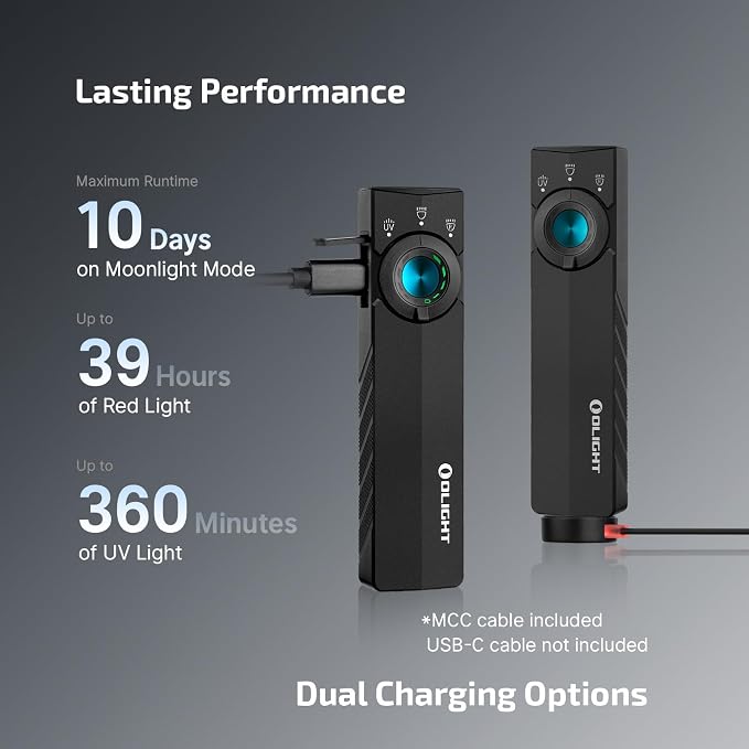 OLIGHT ArkPro Lite Flat Pocket Flashlight, Rechargeable Portable 1200 Lumens with White LED, Red Light, and UV Light, Triple Sources for Pet Urine Detection, Camping, Emergency, Working (Matte Black)