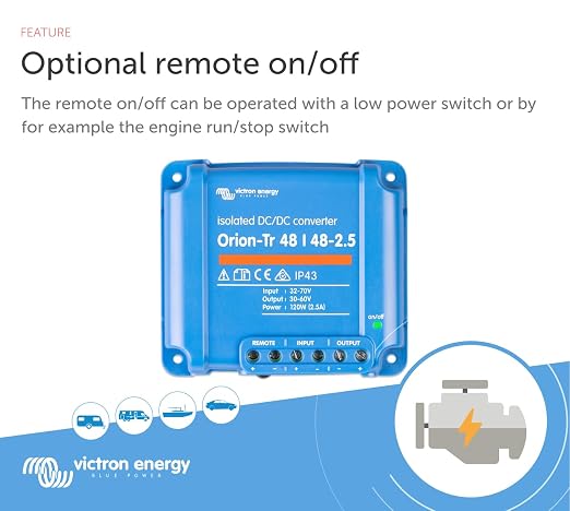 Victron Energy Orion-Tr DC to DC Converter - 48/48-Volt 2.5 amp 120-Watt | IP43 Protected, for Dual Battery Systems, Isolated