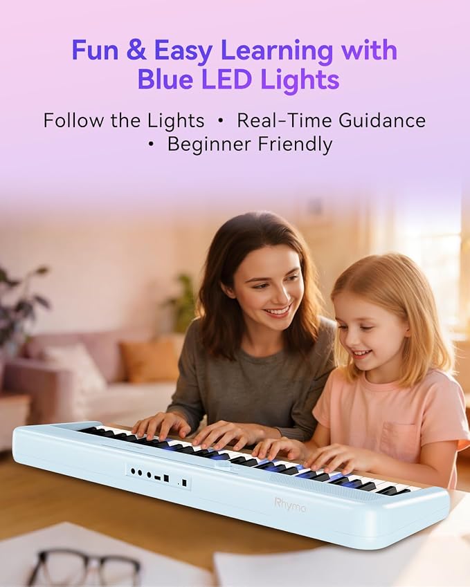 Rhymo 61 Keys Lighted Smart Piano Keyboard for Beginners, Velocity Sensitive Light Up Keys, Digital Electric Piano with APP Learning