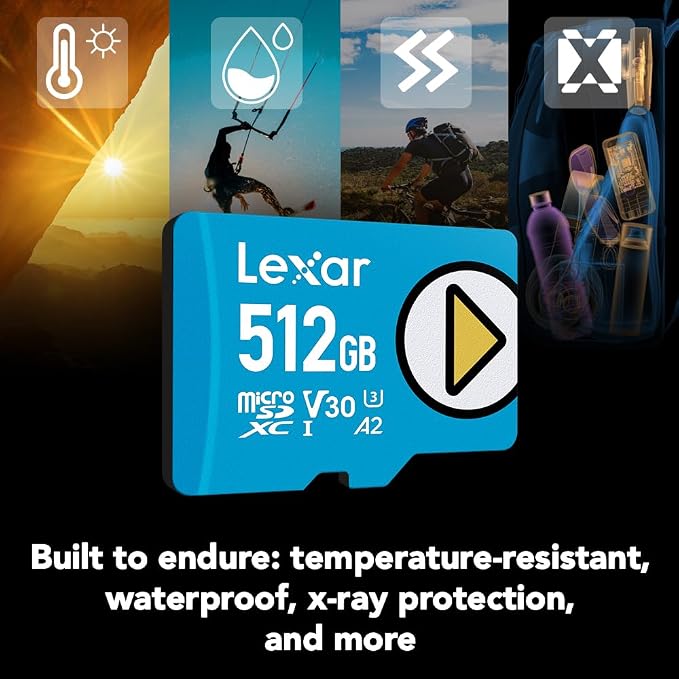 Lexar 512GB Play Blue Micro SD Card, UHS-I, C10, U3, V30, A2, 4K, Up to 160MB/s microSDXC Memory Card, Expanded Storage for Nintendo-Switch 1, Gaming Devices, Smartphones, Tablets (LMSPLBL512G-BNNNU)