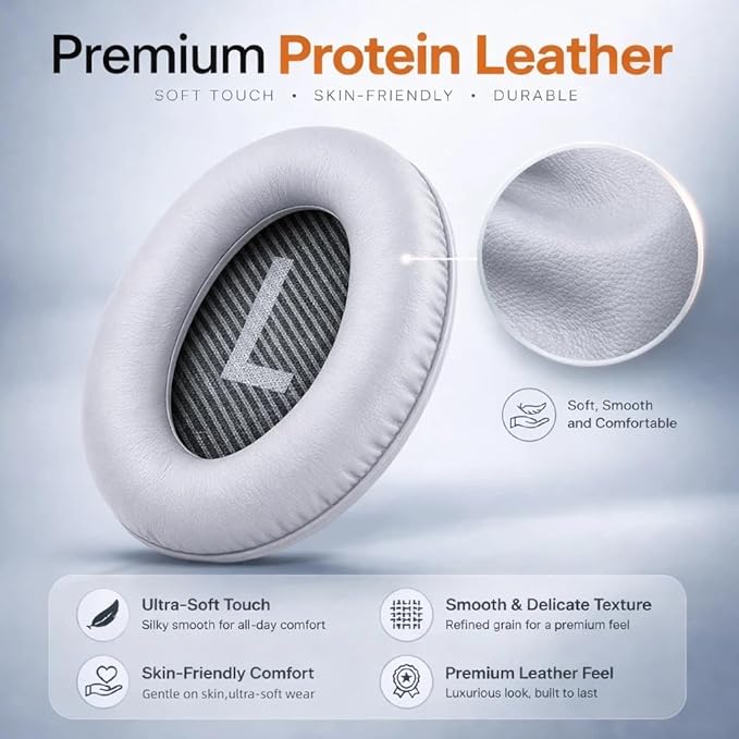 Replacement Ear Pads for Bose QuietComfort 35 (QC35) & Quiet Comfort 35 II (QC35 ii) Headphones, Soft Protein Leather Ear Cushions with Noise Isolation, Memory Foam, Extra Durability