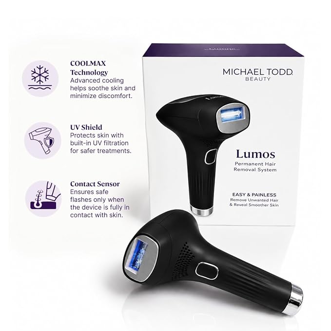 MICHAEL TODD Beauty - Lumos Laser IPL Hair Removal for Women and Men, 50°F Coolmax Technology, 999,999 Flashes, 3 in 1 w/Skin Sensor for Nearly Painless, Permanent Hair Removal